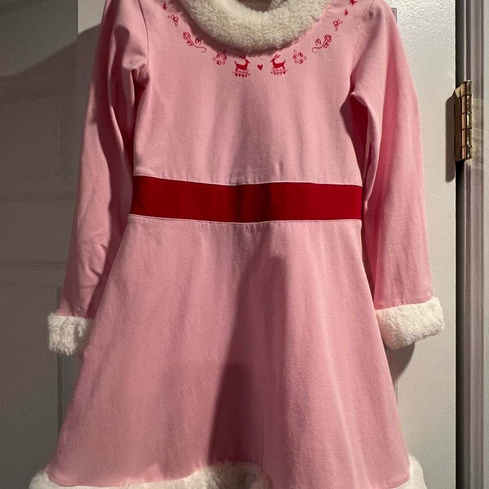Pink Holiday Dress with Faux Fur Trim